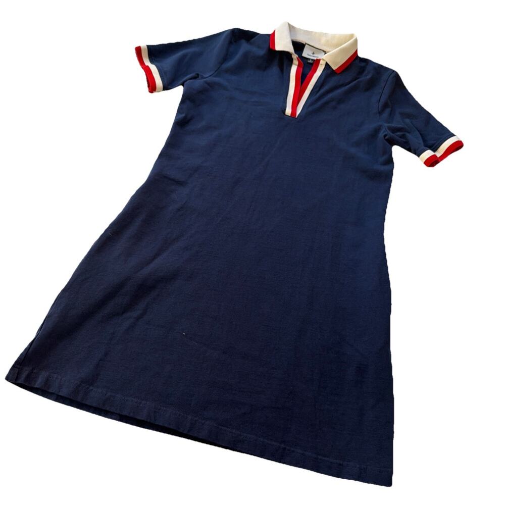 Tuckernuck Polo Dress Preppy Navy Blue Short Sleeve Nautical Sz Small Pockets